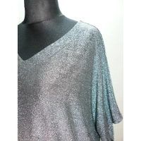 Błyszcząca wieczorowa tunika Oversize z dekoltem - ciemne srebro